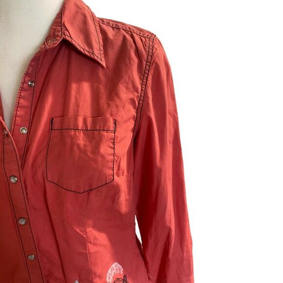 Style & Co Women Button Up Tab Sleeve Shirt Red Black Long Sleeve sz 10 - Picture 2 of 11